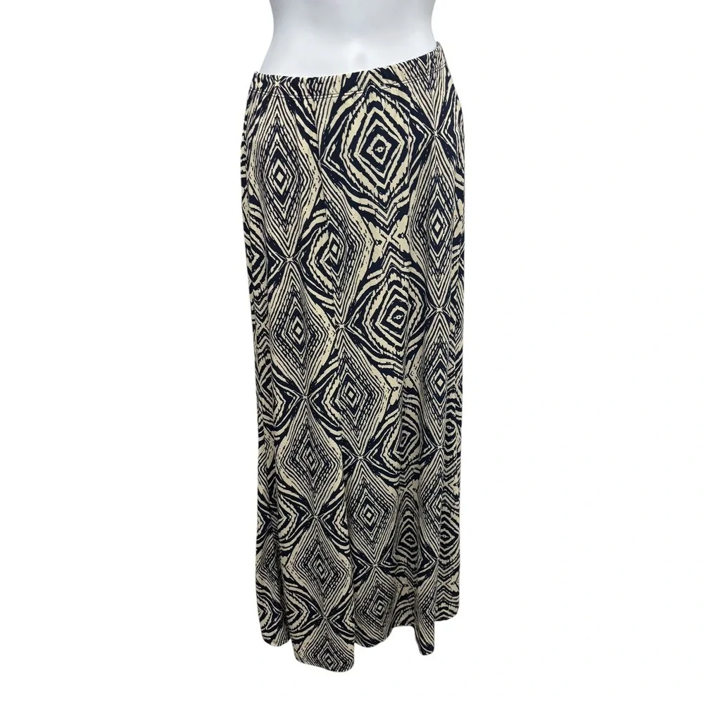 Susan Graver Womens Navy Cream Geometric Diamond Liquid Knit Maxi Skirt Large